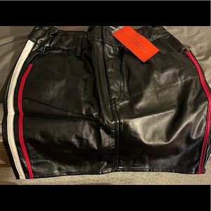 Black Faux Leather Side Striped Mini Skirt